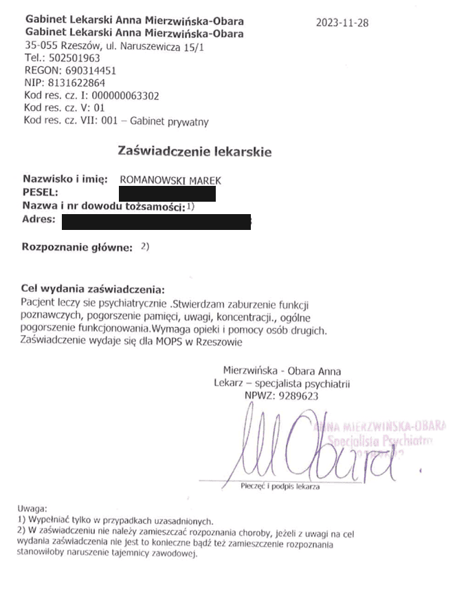 Zaświadczenie lekarskie