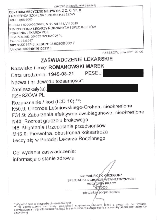 Zaświadczenie lekarskie