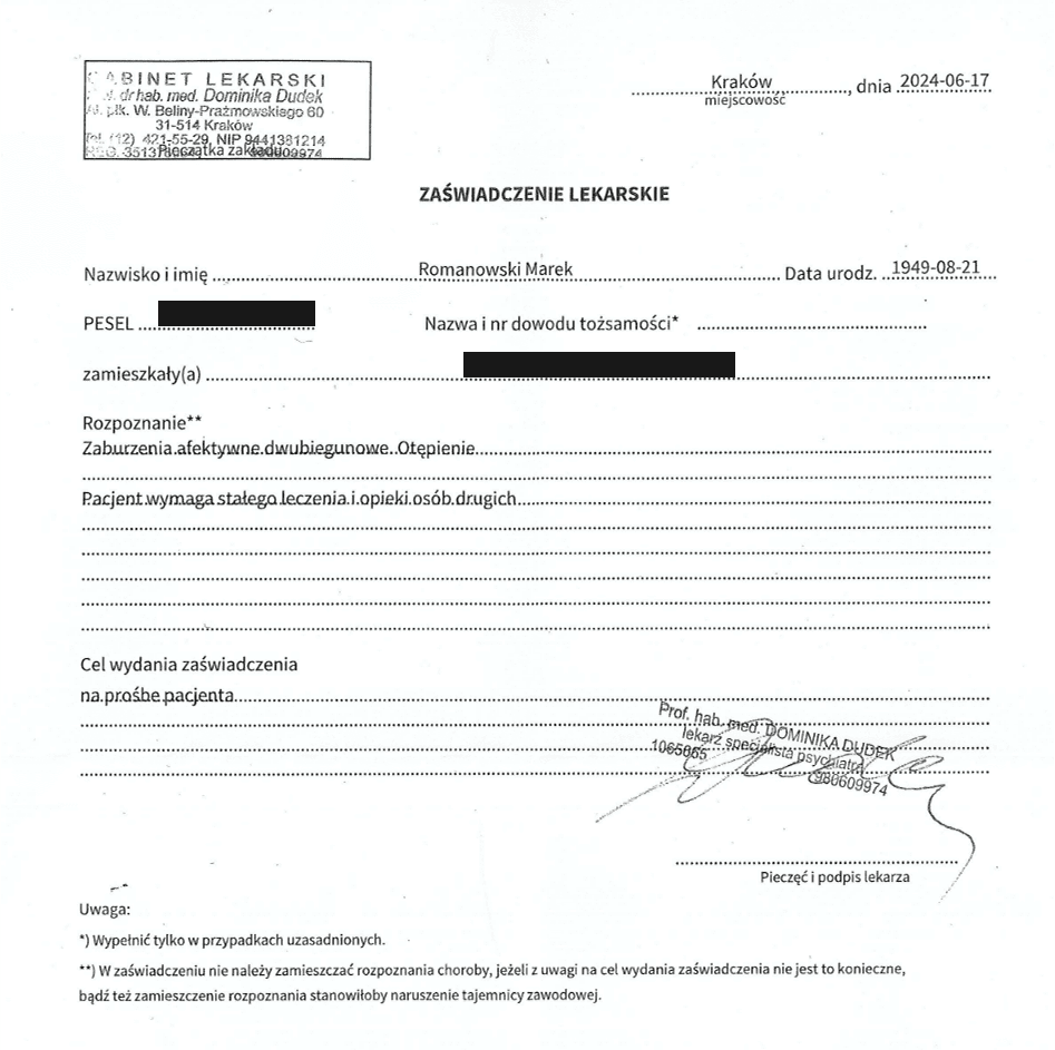 Zaświadczenie lekarskie